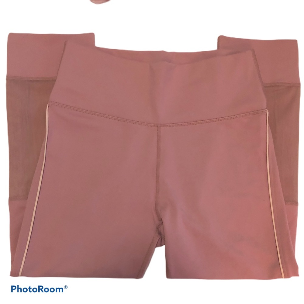 Fabletics Shana High Waisted Capri Leggings Pink Mesh Zip Ankle Sz S